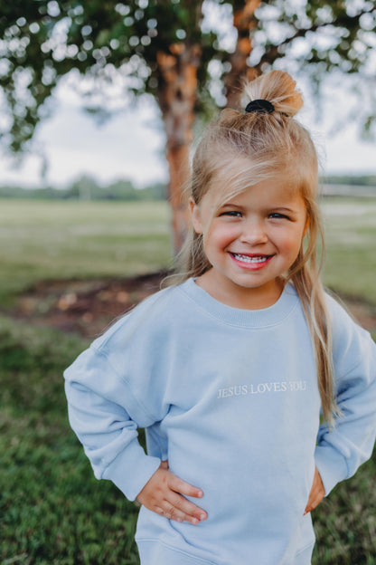 Jesus Loves You Crewneck in Vintage Blue